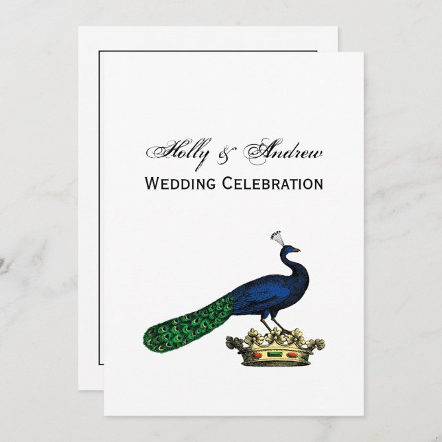 Heraldic Vintage Stylised Peacock on Crown C Invitation (Front/Back)