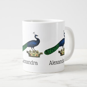 Heraldic Vintage Stylised Peacock on Crown C Large Coffee Mug