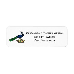 Heraldic Vintage Stylised Peacock on Crown C Return Address Label