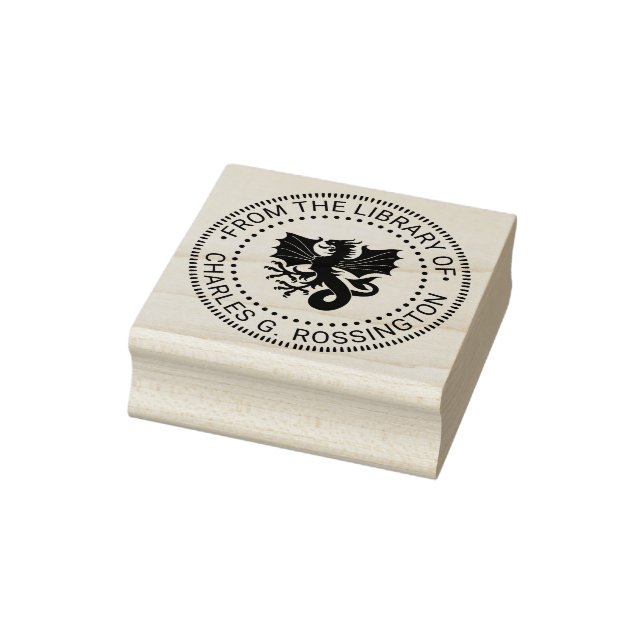 Heraldic Wyvern Dragon Round Library Book Name Rubber Stamp (Stamp)
