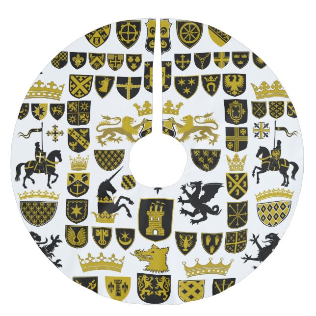Heraldry crests, symbolic designs. brushed polyester tree skirt (Front)