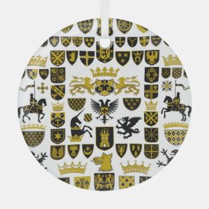 Heraldry crests, symbolic designs. glass tree decoration
