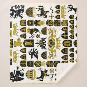 Heraldry crests, symbolic designs. sherpa blanket