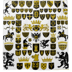 Heraldry crests, symbolic designs. shower curtain