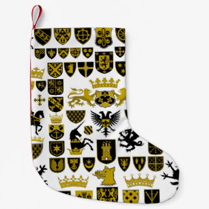 Heraldry crests, symbolic designs. small christmas stocking