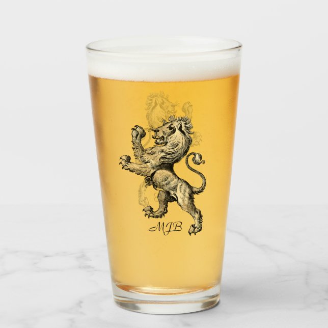 Heraldry Lion Customisable Monogram Glass (Front Filled)