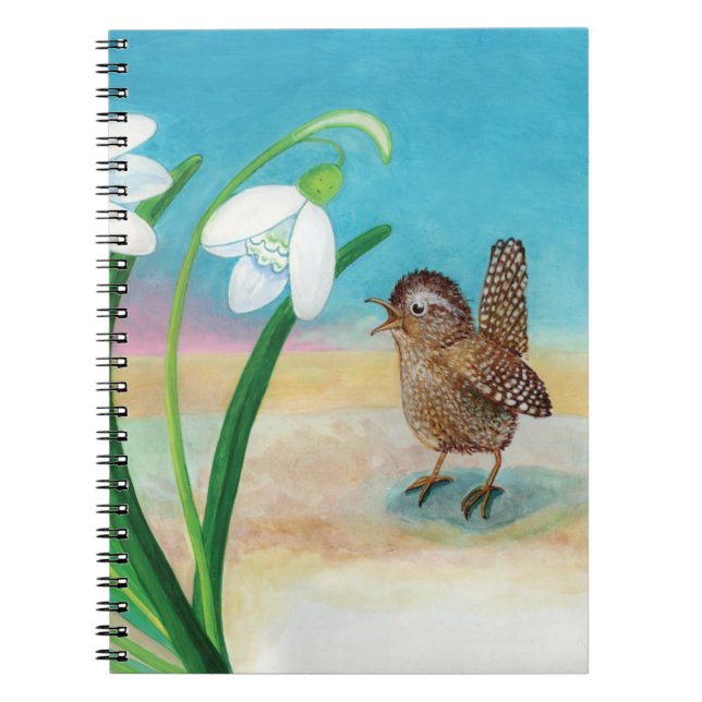 Heralds of spring - Wren bird and snowdrops  Notebook (Front)