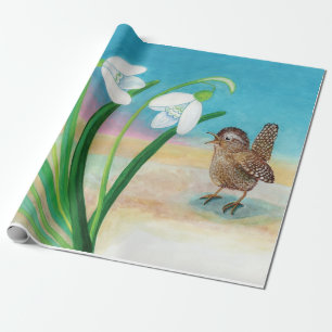 Heralds of spring - Wren bird and snowdrops  Wrapping Paper