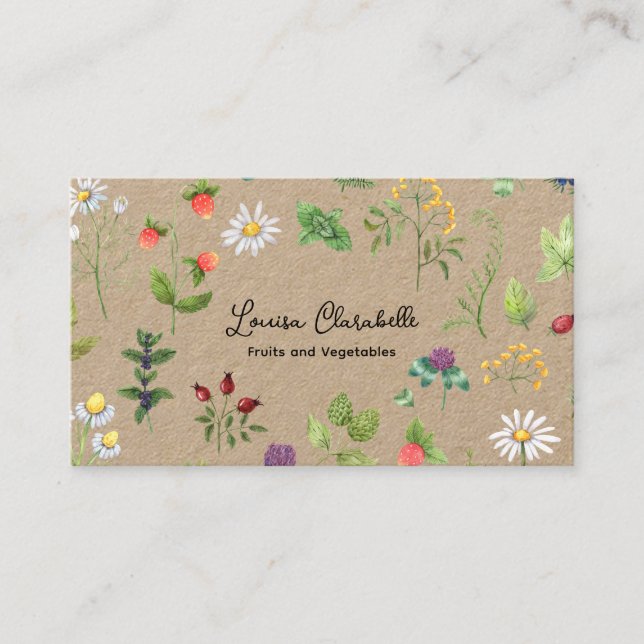 Herb Berries Vegetable Themed Business Card (Front)