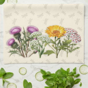 Herb Borders and Dragonflies  Tea Towel
