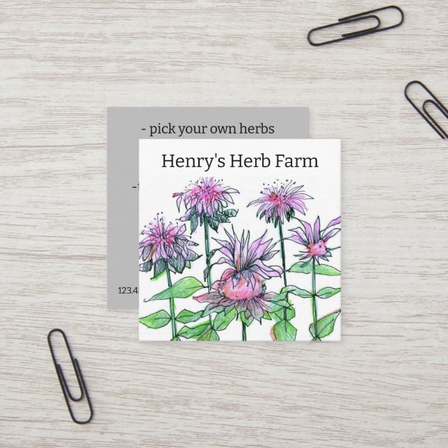 Herb Farm Bee Balm Medicinal Plants Business Card (Front/Back In Situ)