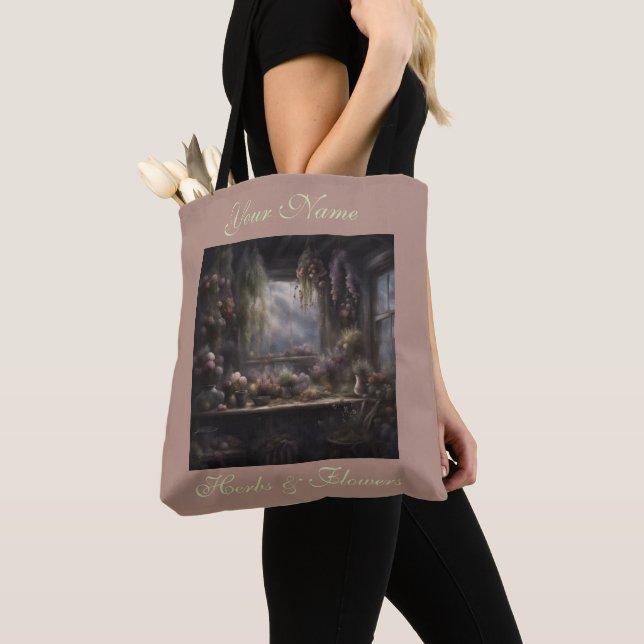 Herb & Flower Drying Room Pink and Mint Tote Bag (Close Up)