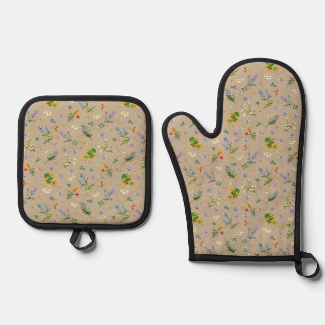Herb garden apron oven mitt & pot holder set (Front)