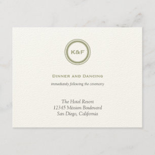 Herb green initials wedding reception enclosure card