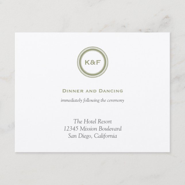 Herb green initials wedding reception enclosure card (Front)
