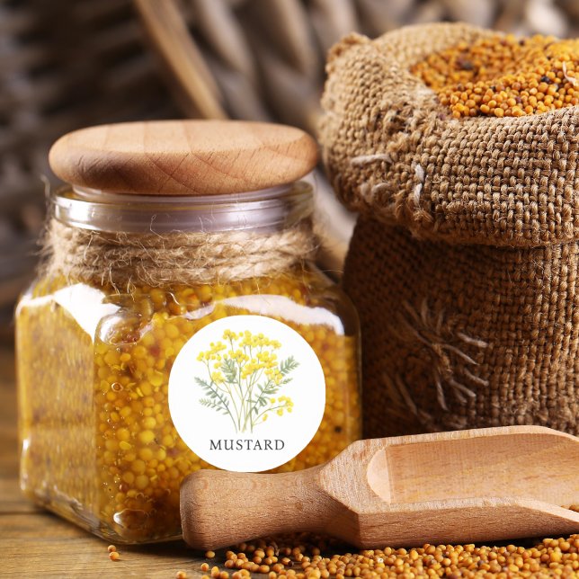 Herb Mustard Watercolor  Classic Round Sticker (Herb Mustard Watercolor Classic Round Sticker)