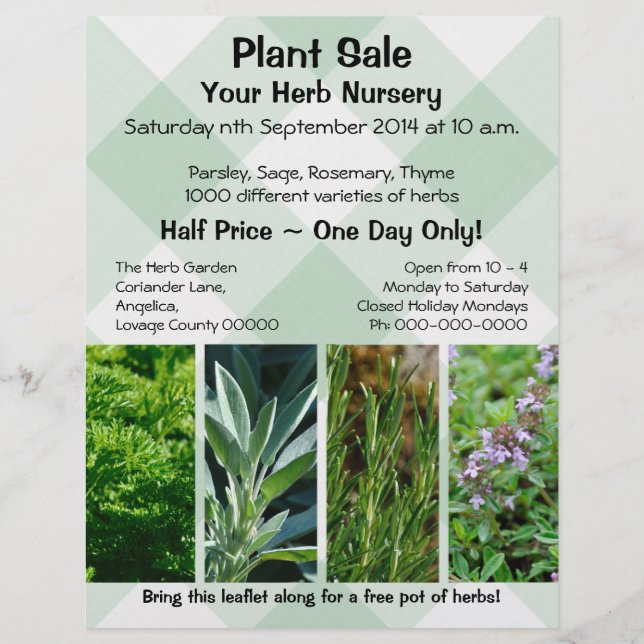 Herb plants promotional sales flyer (Front)
