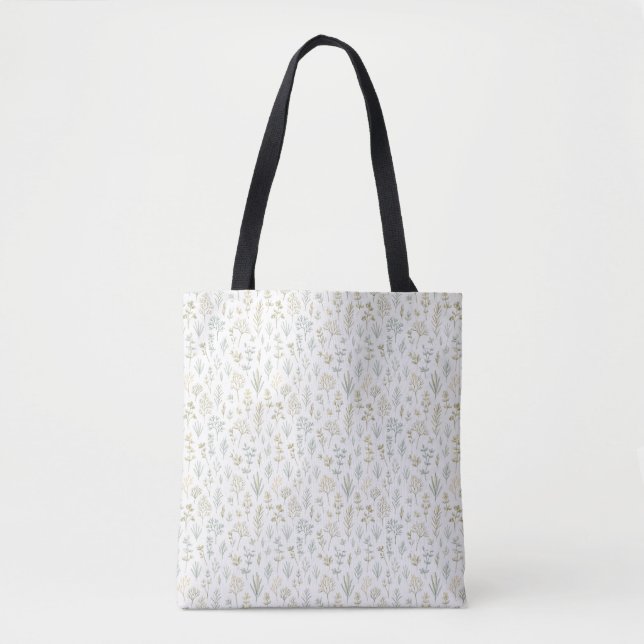 Herb Sprigs Micro Botanical Repeating Pattern Tote Bag (Front)