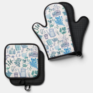 Herb Toile Oven Mitt & Pot Holder Set