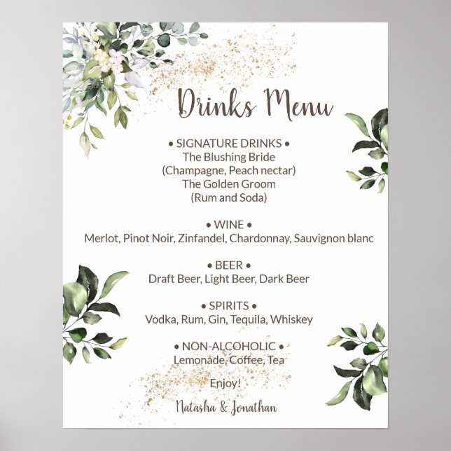 Herbal and Greenery Drinks Menu Wedding Sign (Front)