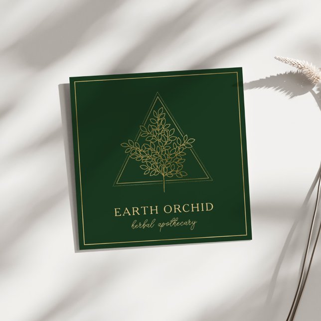 Herbal + Floral Apothecary Gold & Green Square Business Card (Creator Uploaded)