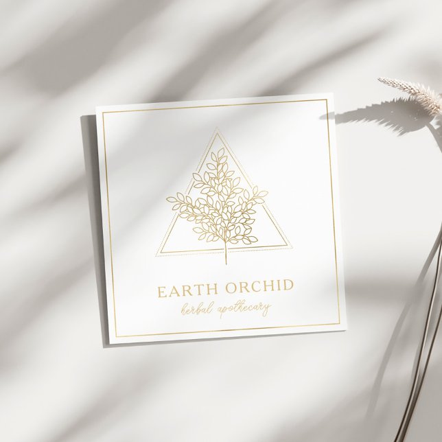 Herbal + Floral Apothecary Gold Square Business Card (Creator Uploaded)