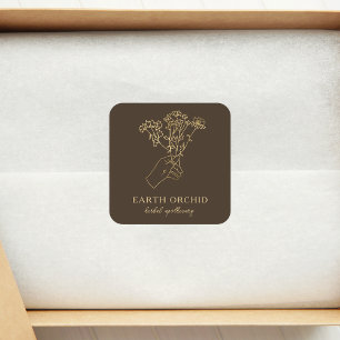 Herbal + Floral Apothecary Gold Square Sticker