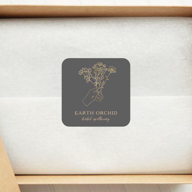 Herbal + Floral Apothecary Gold Square Sticker (Creator Uploaded)