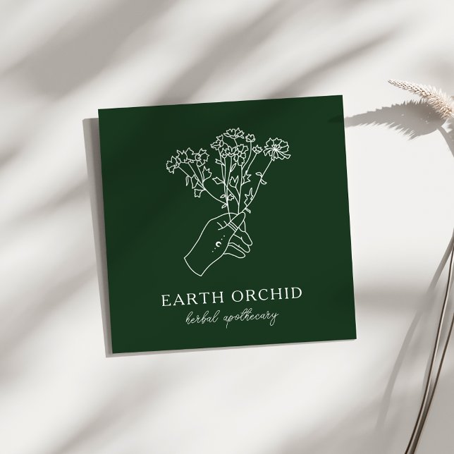 Herbal + Floral Apothecary Green Square Business Card (Creator Uploaded)