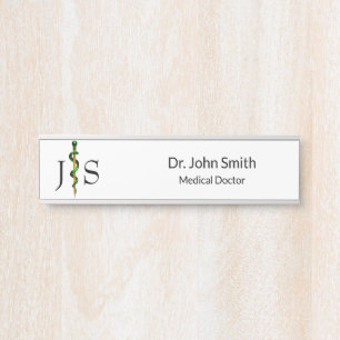 Herbal Green Gold Rod of Asclepius Medical Door Sign