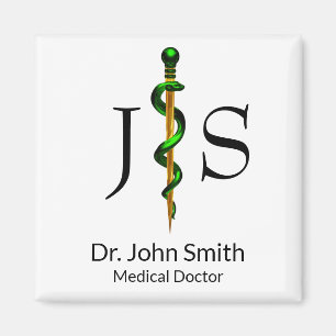 Herbal Green Medical Gold Rod of Asclepius Magnet