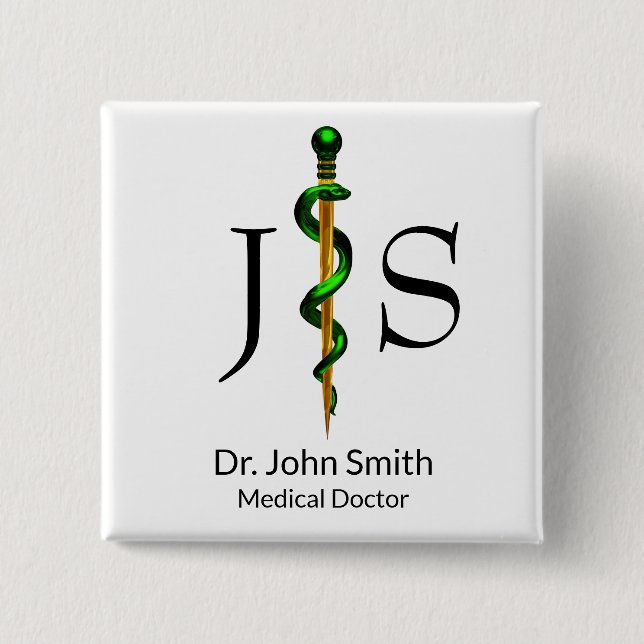 Herbal Green Rod of Asclepius Medical Gold 15 Cm Square Badge (Front)