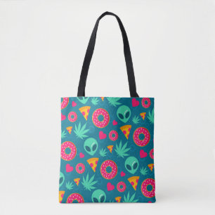 Herbal Leaf Junk Food and Aliens Tote Bag