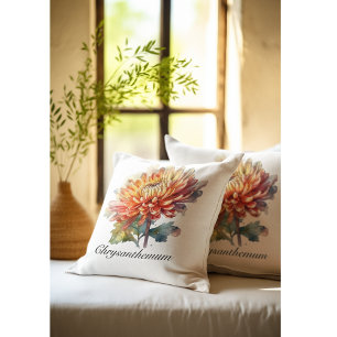 Herbal Life Chrysanthemum, customisable Cushion