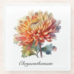 Herbal Life: Chrysanthemum customisable Glass Coaster