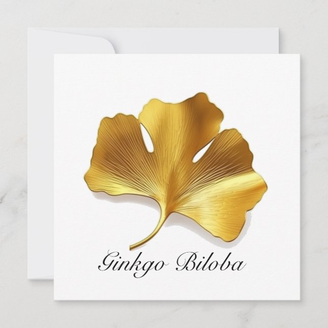 Herbal Life: Gold Ginkgo Biloba leaf customisable Invitation (Front)
