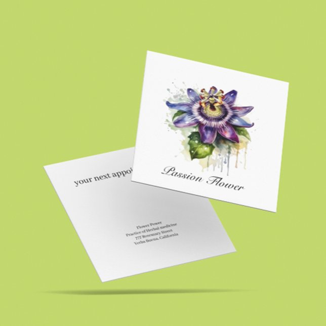 Herbal Life: passion flower customisable Square Business Card (Creator Uploaded)
