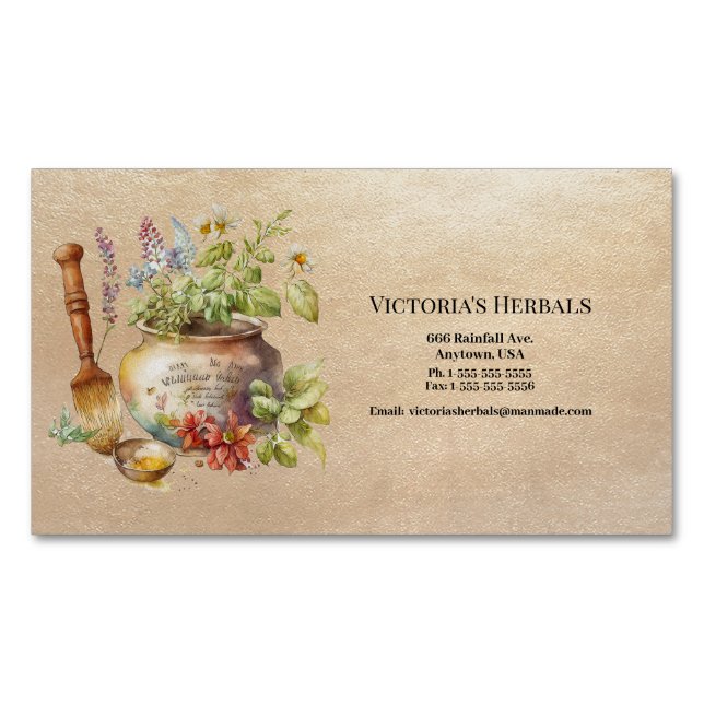 Herbal Logo Vintage Magnetic Business Card (Front)
