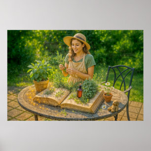 Herbal wisdom from ancient botanical book poster