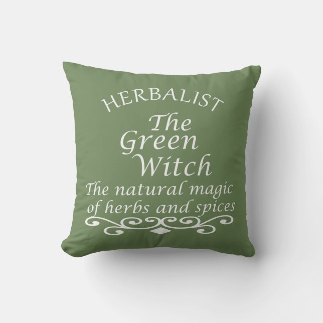 Herbalist green witch magic natural medicine cushion (Front)