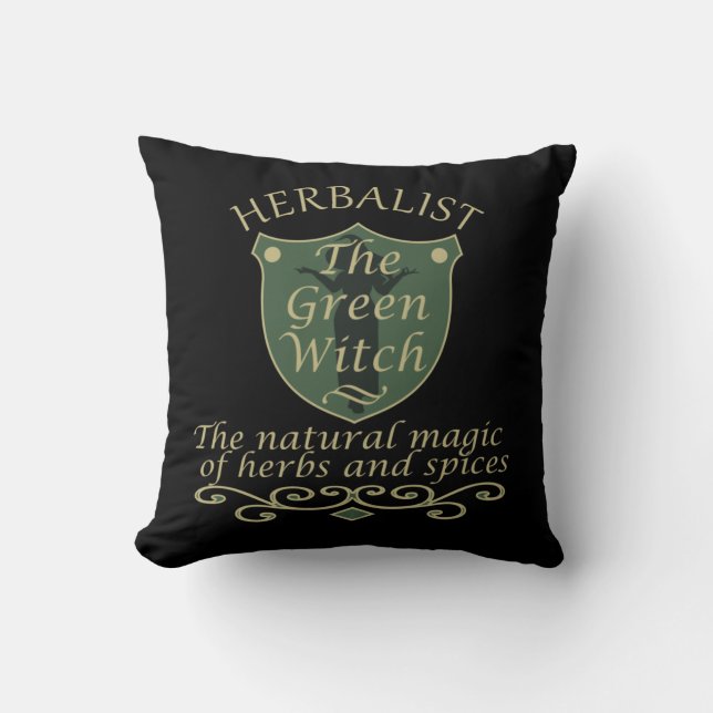 Herbalist green witch magic natural medicine cushion (Front)