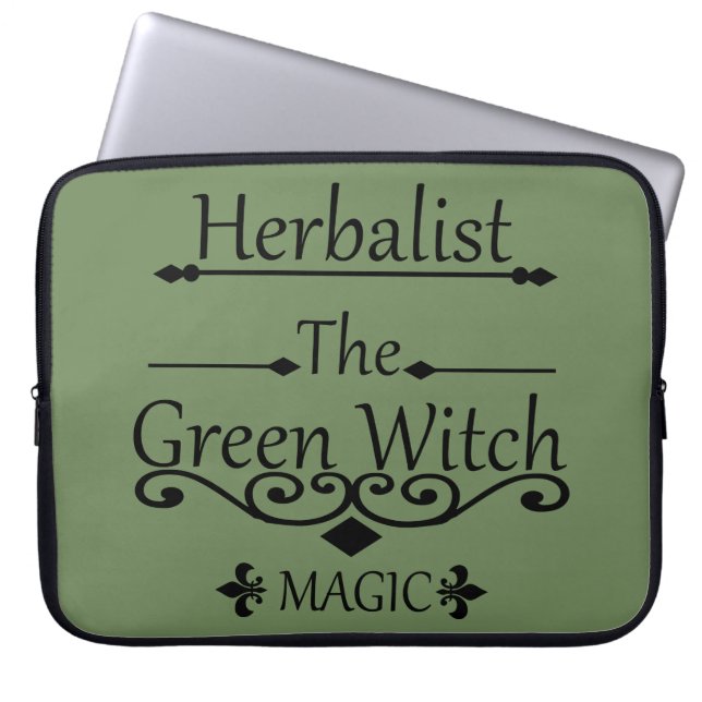 Herbalist green witch magic natural medicine laptop sleeve (Front)