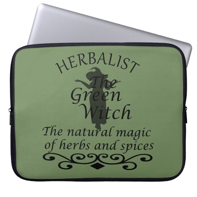 Herbalist green witch magic natural medicine laptop sleeve (Front)