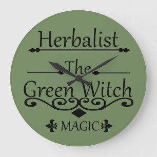 Herbalist green witch magic natural medicine large clock