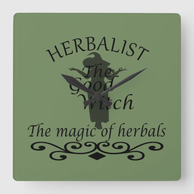 Herbalist green witch magic natural medicine square wall clock (Front)