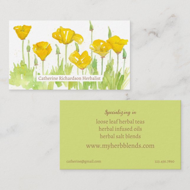 Herbalist Herb Tea Blend California Poppy Flowers Business Card (Front/Back)
