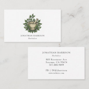 Herbalist Illustrated Mortar Pestle Herbs Business Card