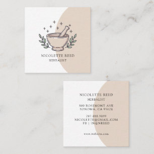 Herbalist Illustrated Mortar Pestle Square Business Card