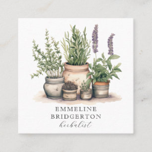 Herbalist Plants Watercolor Square Business Card