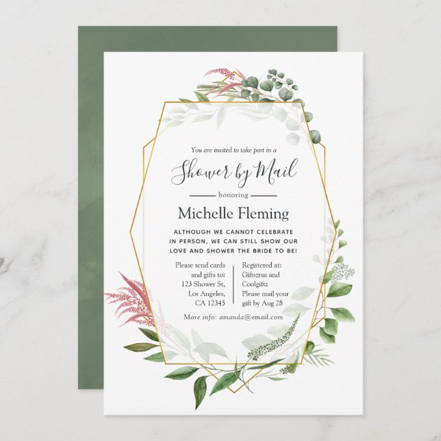 Herbarium Geometric Baby or Bridal Shower by Mail Invitation (Front/Back)